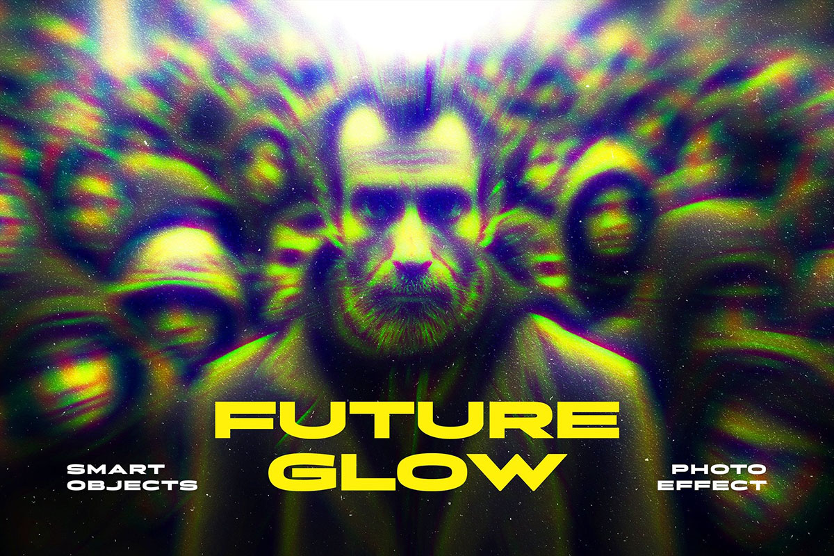 Future Glow Photo Effect 复古未来潮流科幻动感错位失真故障风图像照片滤镜ps样机特效模板