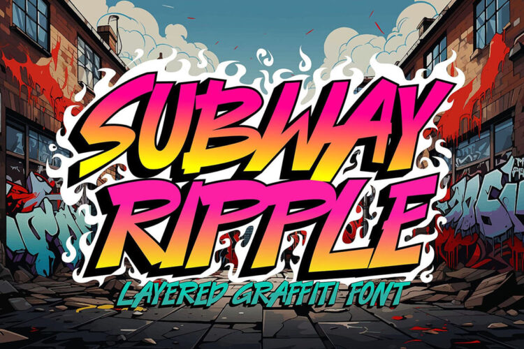 Subway Ripple – Layered Graffiti Font 嘻哈音乐卡通海报艺术装饰英文字体下载