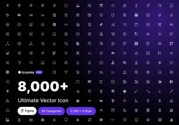 Icoonia Pro 8.000+ Ultimate Vector Icon 8000款常用网站小程序个人中心网页App应用icon小图标fig素材合集