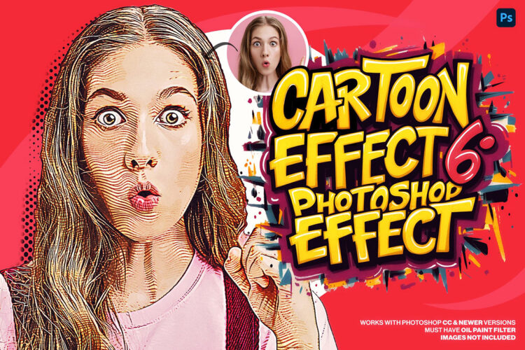 Cartoon Effect 6 Photoshop Action 照片图像卡通漫画油画半色调特效ps动作插件素材