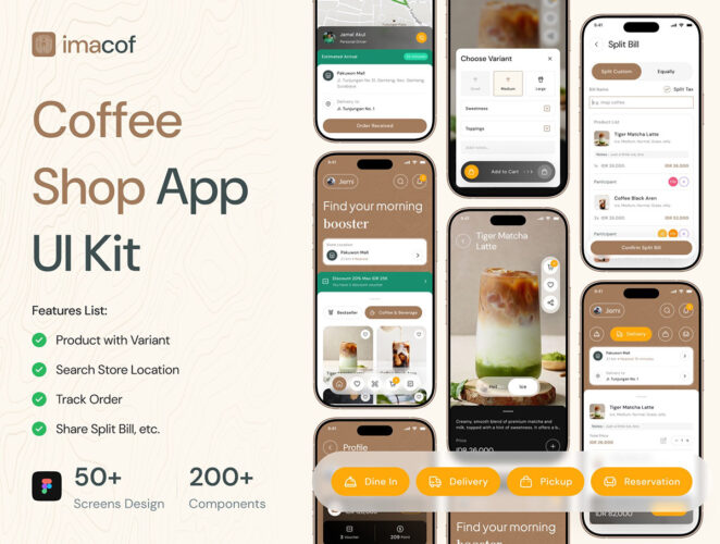 Imacof – Coffee Shop Mobile App UI Kit 50多屏幕咖啡店餐厅零售店移动应用程序 UI 套件