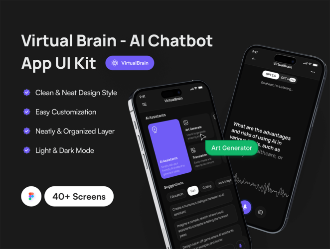 Virtual Brain | AI Chatbot App UI Kit 专业AI人工智能语言聊天机器人交互信息交流App应用ui套件模板