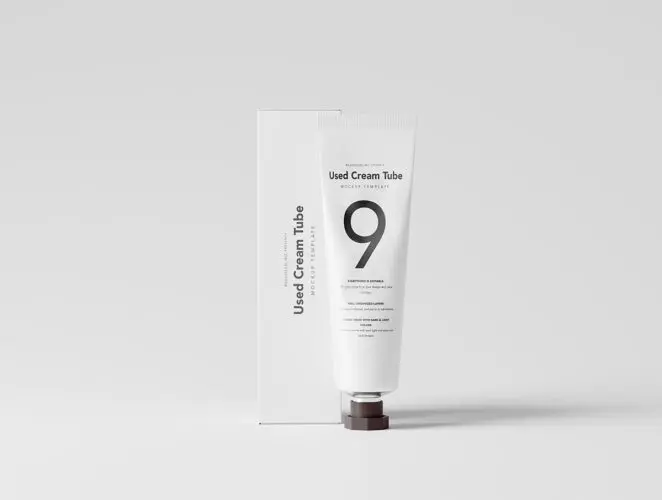 Used Cream Tube Packaging Mockups 美妆护肤化妆品护手霜产品包装设计贴图ps样机素材场景展示效果