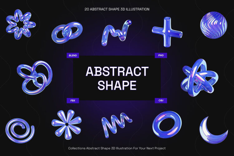 3D Abstract Holographic Shapes 3D半透明全息玻璃创意抽象几何图形png设计素材