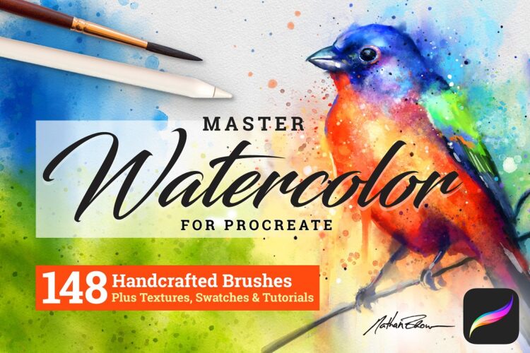 Master Watercolor Procreate Brushes 水彩水墨印染绘画Procreate画笔brush笔刷插件设计素材