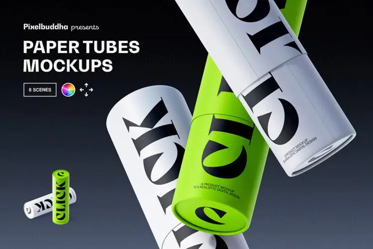 Paper Tube Mockup Set 6款圆形纸管纸筒文创纸壳纸卷环保产品包装设计ps样机展示效果图