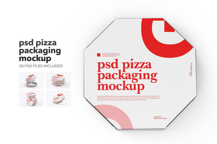 Octagonal Cardboard Box / Pizza Packaging Mockup 牛皮纸板盒披萨包装模型品牌logo标识设计贴图ps样机素材