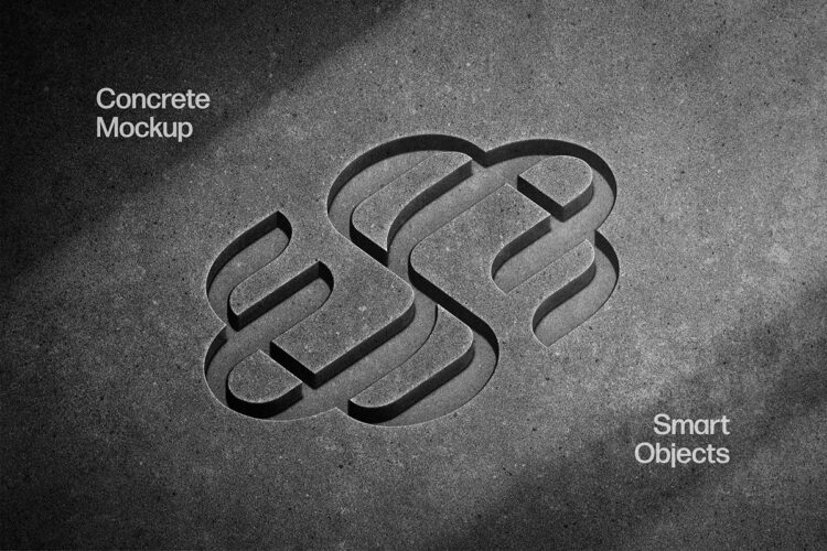 Concrete Engraving Logo Mockup 商标logo标识压印凹印雕刻工艺效果ps特效样机素材预制模板