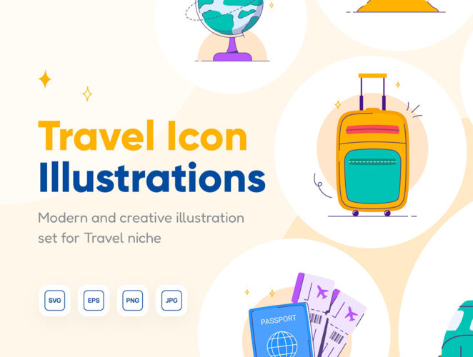 Vacacy – Travel Illustrations Pack 7幅旅游公司酒店机票出行预订营销提案矢量卡通动画动态插画Ae模板
