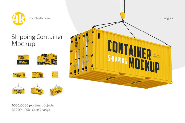 Shipping Container Mockup Set 海运集装箱模型品牌展示设计贴图ps包装样机素材模板