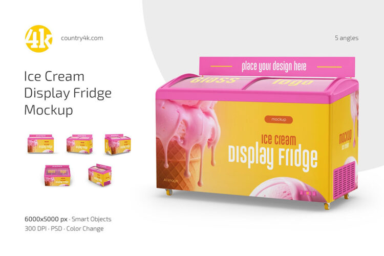 Ice Cream Display Fridge Mockup Set 超市饮料冰箱货架冷柜冰柜冷藏货柜ps样机素材广告展示效果图