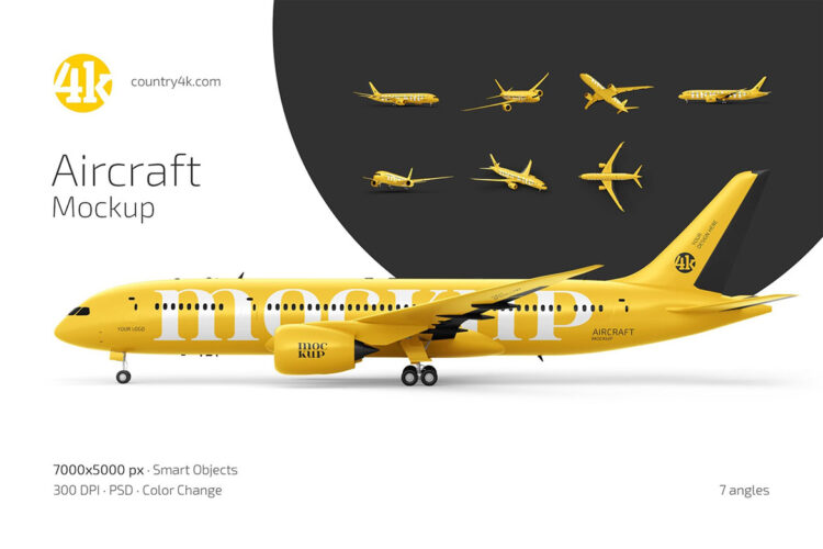 Aircraft Mockup Set 航空公司品牌形象飞机科技涂装贴图ps样机素材国外设计模板