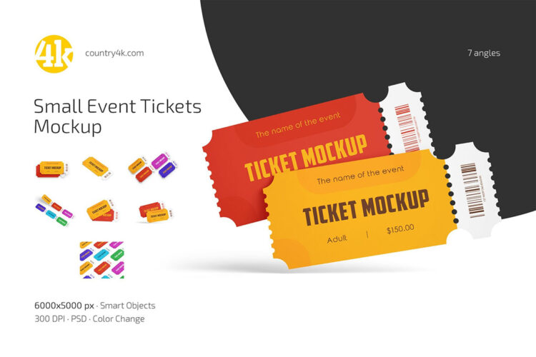 Small Event Tickets Mockup Set 打口入场券优惠券门票机票贴图ps卡片样机素材图片国外设计模板