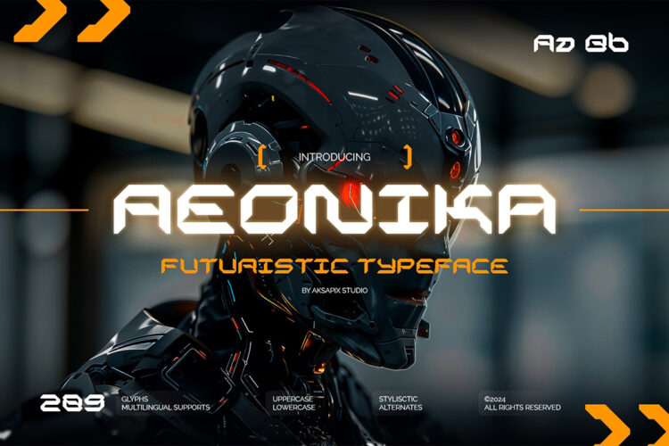 Aeonika Futuristic Typeface 科幻未来赛博朋克机械机能游戏电影广告标题科技感字母装饰英文字体