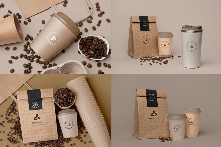 Coffee Mockups 100款奶茶咖啡杯子手提袋牛皮袋品牌VI提案展示样机设计PSD素材图