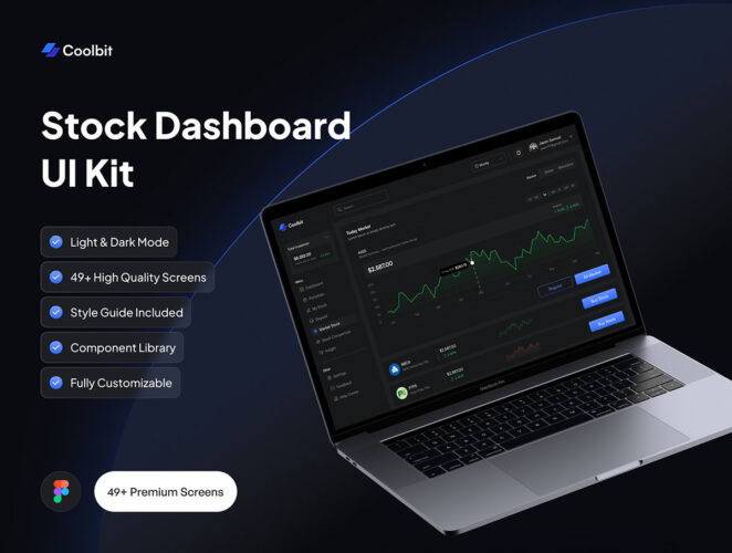 Coolbit Stock Dashboard 股票类Web界面设计案列股市投资理财手机界面ui套件模板