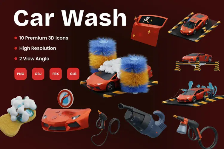 Car Wash 3D Icon 29款洗车汽车维修保养3D图标icon素材webp免抠图文件