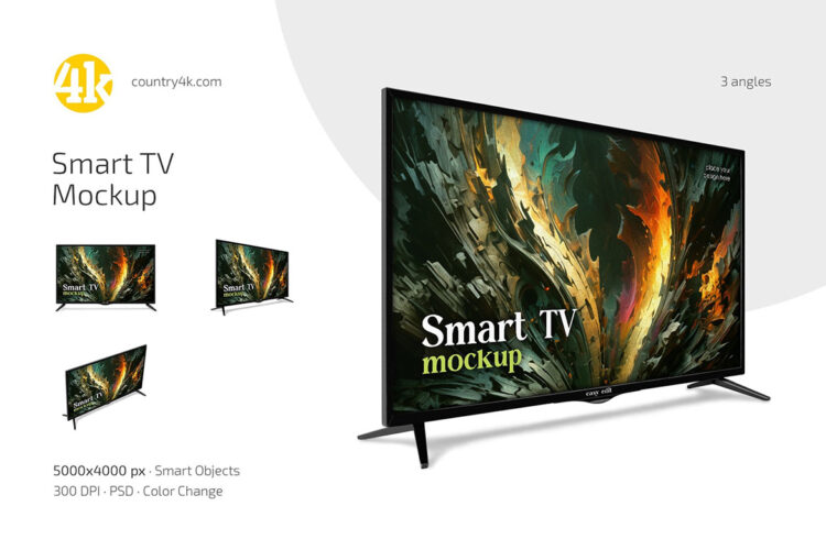 Smart TV Mockup Set 智能液晶电视机设备模型屏幕展示设计贴图psd样机素材