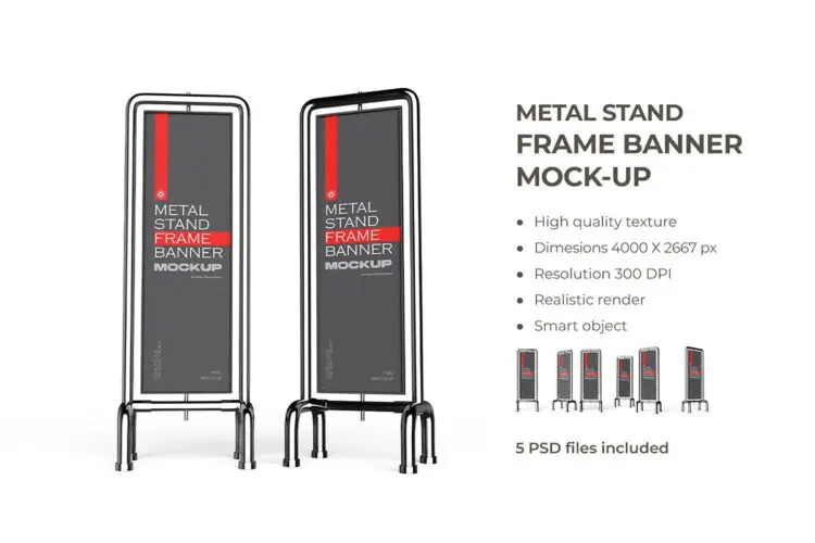 Stand Up Advertising Banner Mockup for Branding 广告横幅立式金属支架模型品牌推广展示设计贴图ps样机素材