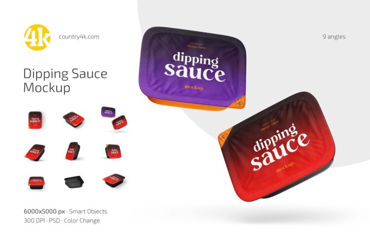 Dipping Sauce Pack Mockup Set 调味酱料包小样包装模型品牌logo标识设计贴图ps样机素材