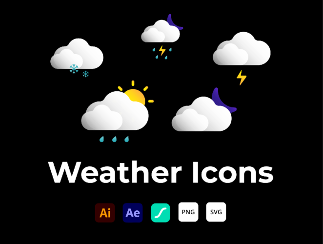 Weather Animated Icons 优质的天气预报常用面性icon图标设计素材AE动销动画