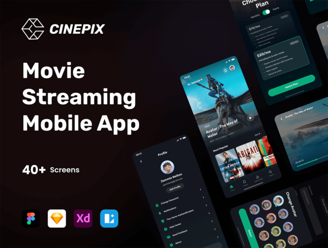 Cinepix – Movie Streaming Mobile App UI Kit 移动影院手机app界面设计在线电影ui设计素材