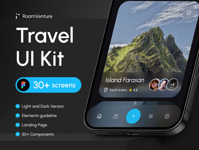 RoamVenture – Travel App & Landing Page 旅行旅游攻略APP移动应用程序和登陆页面