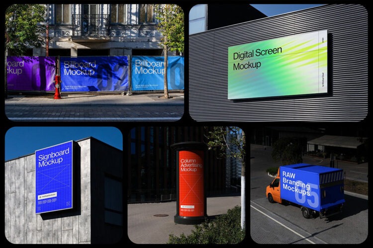 City Branding Billboard Mockups / RAW Series 3 城市户外广告牌招牌数字屏幕旗帜卡车banner海报设计展示PSD样机