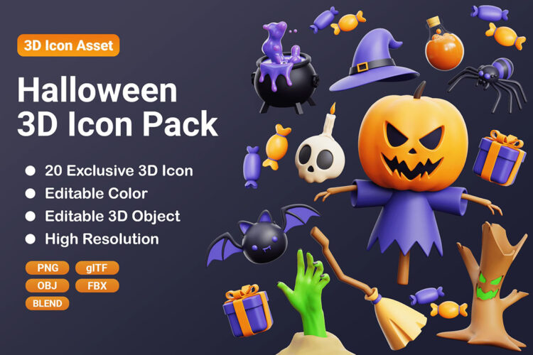 Halloween 3D Icon Set 40款万圣节3D卡通图标icon素材PNG免抠图国外设计素材