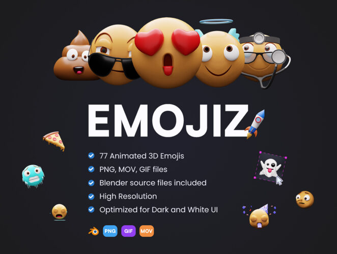 EMOJIZ – Animated 3D emojis 77款3D创意趣味卡通emoji动态gif表情包头像png免抠图片设计素材