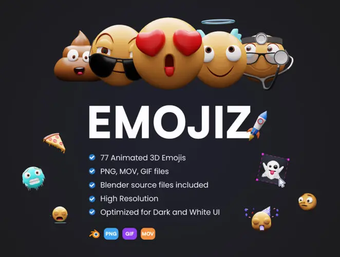 EMOJIZ – Animated 3D emojis 77款3D创意趣味卡通emoji动态gif表情包头像webp免抠图片设计素材