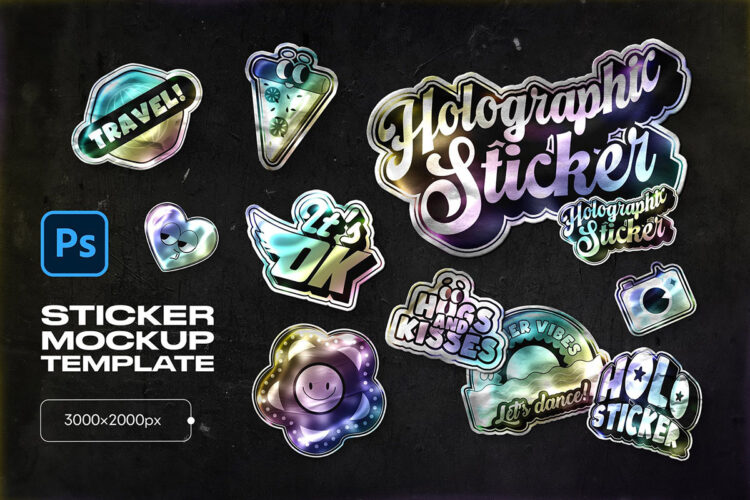 Holographic Sticker Mockup 全息镭射标识贴纸模型展示效果ps特效样机素材预设模板