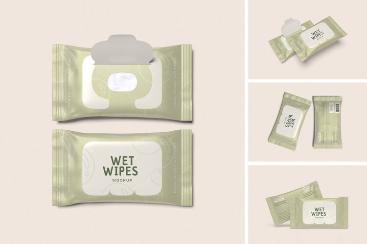 Wet Wipes Mockup 湿纸巾塑料包装袋模型品牌logo标识设计贴图ps样机素材