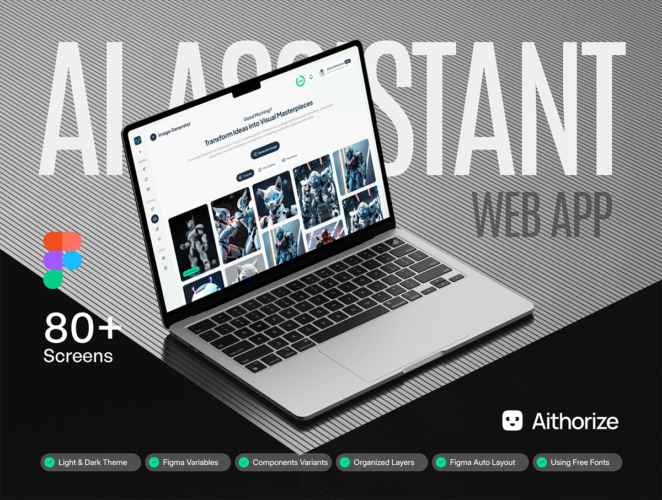 Aithorize – AI Assistant Web App UI KIT 人工智能AI语音聊天文生图协作助手机器人在线网页ui界面设计模板