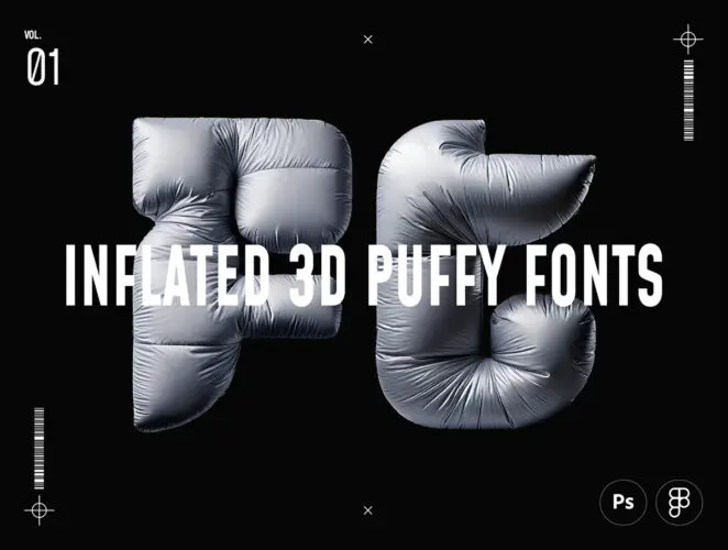 Inflated 3D Puffy Fonts Vol.01 28款真实3D羽绒充气膨胀气垫泡泡英文字母符号webp免抠图片素材