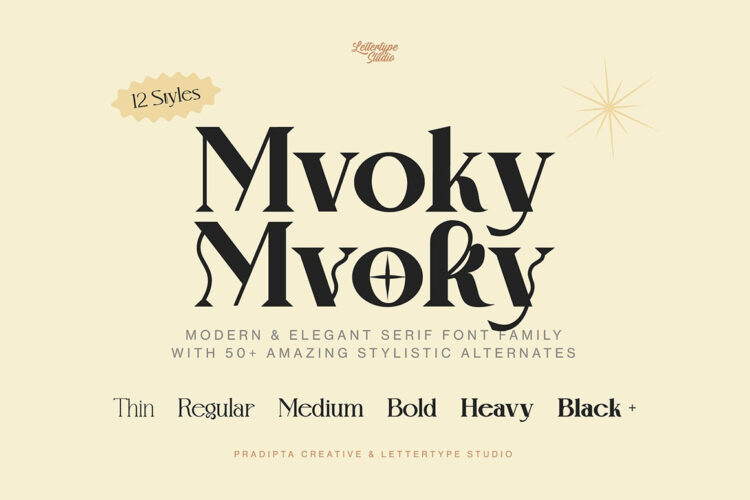 Mvoky Modern & Elegant Serif Family 11字重Mvoky现代优雅画册请柬邀请函封面标题衬线英文字体家族