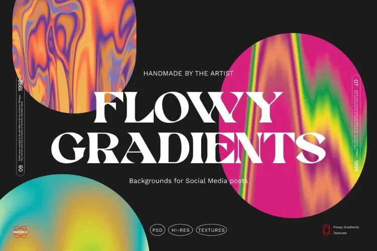Flowy Gradients Social Media BGs 18款潮流时尚公众号推文酸性迷幻渐变扭曲故障风背景底纹图片素材
