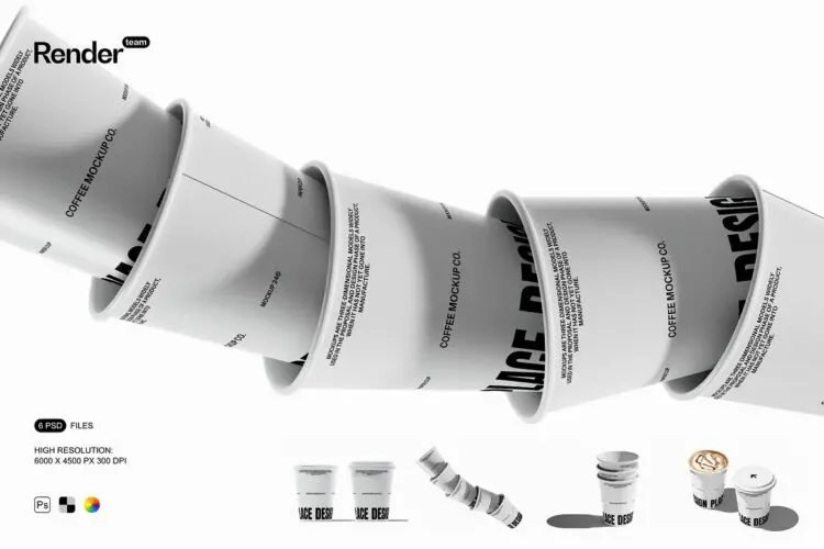 Paper Cup Mockup Set 6款质感时尚咖啡外带一次性纸杯热饮杯包装设计展示效果图ps样机
