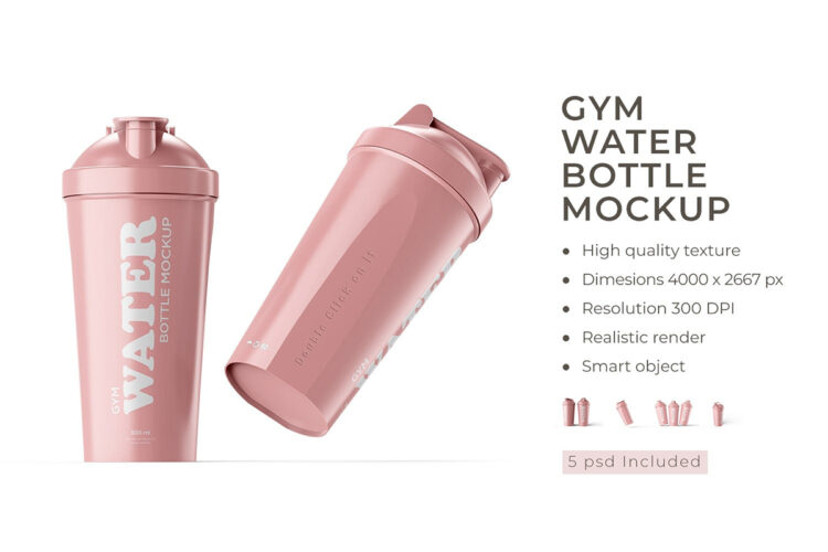 Ladies Gym Shaker Tumbler Mockup 5款女款保温摇摇杯模型品牌包装logo标识设计贴图ps样机素材