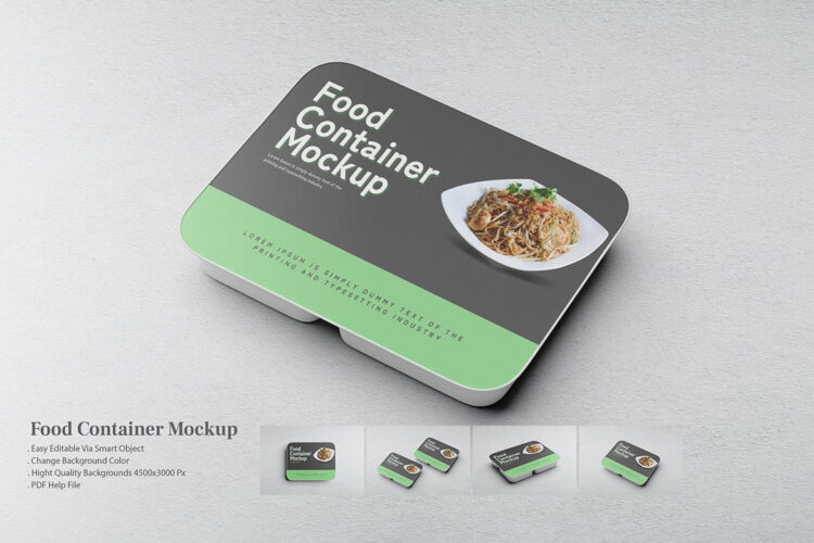 Food Container Mockup 外卖便当快餐食品包装盒餐盒模型品牌logo设计贴图ps样机素材模板