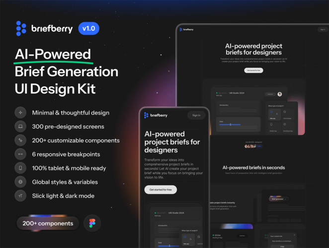 Briefberry  AI-Powered Brief Generation UI Kit 双配色专业AI人工智能网站首页自动生成ui界面设计fig素材模板