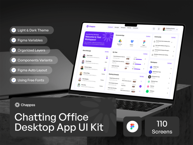 Chapps – Chatting Office Dekstop App UI KIT 聊天 Office 桌面应用程序 UI 套件