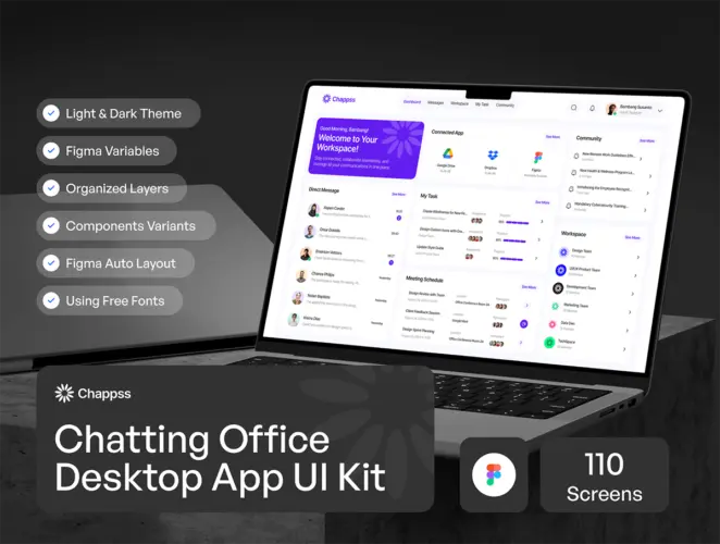 Chapps – Chatting Office Dekstop App UI KIT 聊天 Office 桌面应用程序 UI 套件