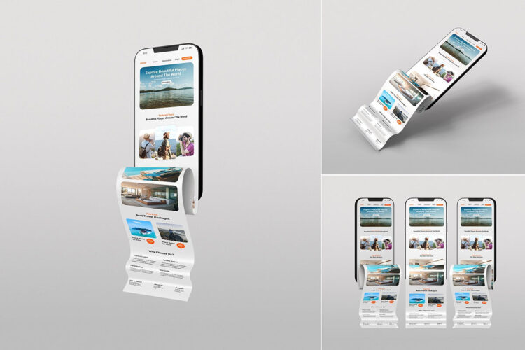 Long Scroll App Screen Smartphone Mockup 手机app网页ui界面长图褶皱设计作品贴图ps样机素材展示效果模板