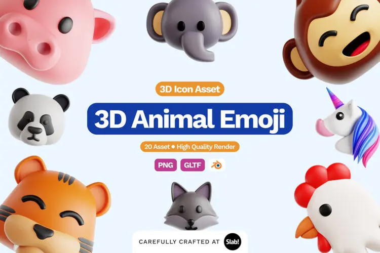 3D Animal Emoji Icon 趣味可爱动物头像表情3D图标icon设计素材webp免抠图