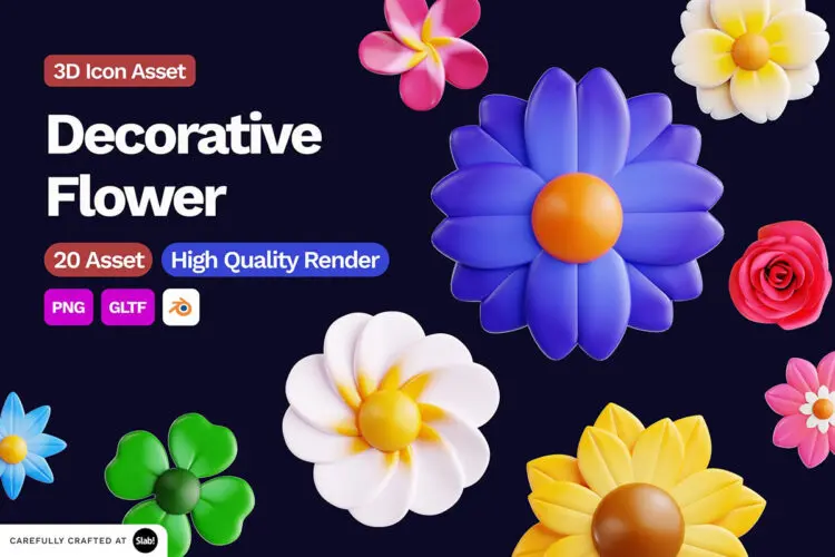 3D Decorative Flower Icon 20款3D花朵装饰元素插图图标icon设计素材webp免抠图
