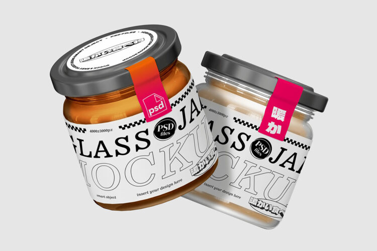 Glass Jar Mockup 4款果酱食品玻璃罐模型品牌logo标识包装设计贴图psd样机素材模板