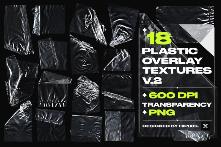 Plastic Overlay Textures V.2 18种褶皱折痕透明塑料袋纹理背景叠加覆盖平面设计素材