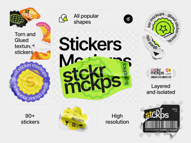 Sticker Mockups 90+款圆形剥离不干胶贴纸标签ps文具样机素材国外设计模板