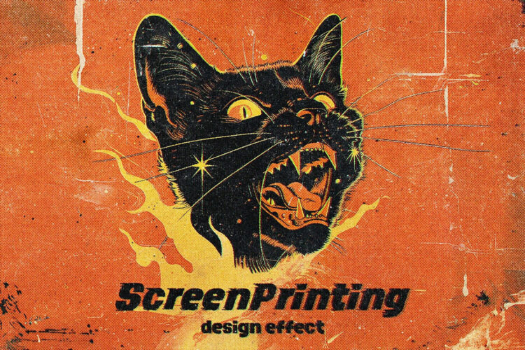 Screen Printing Design Effect 潮流复古怀旧磨损粗糙颗粒噪点漫画做旧丝网印刷ps特效样机模版